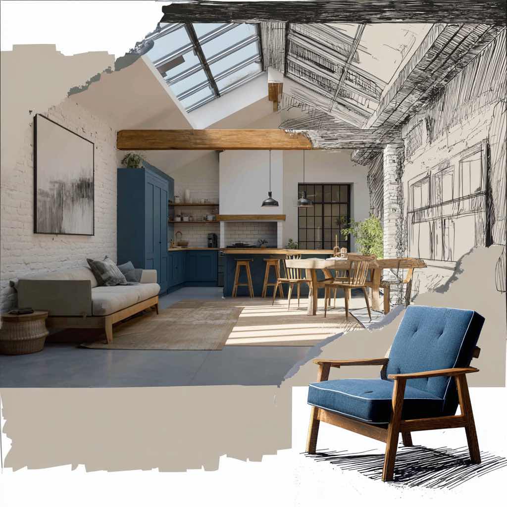 Open plan garage conversion with modern kitchen and living area in Manchester